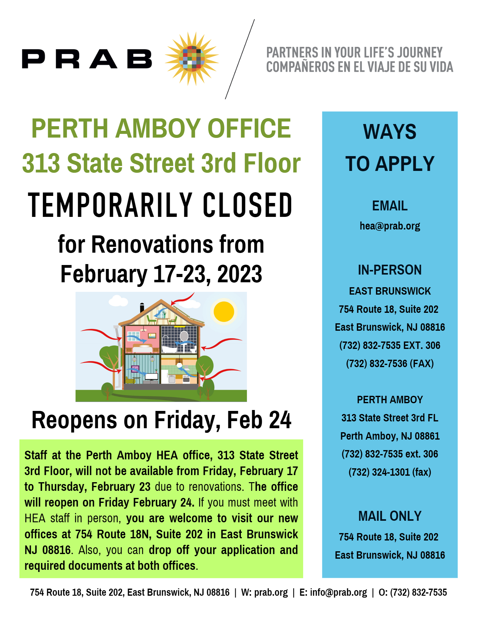 Perth Amboy Office Closed for Renovations from Friday, February 17 to